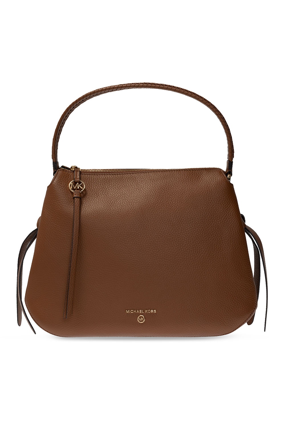 Michael shops Kors -signature MK LOGO -Jacquard weave bag with brown leather trim